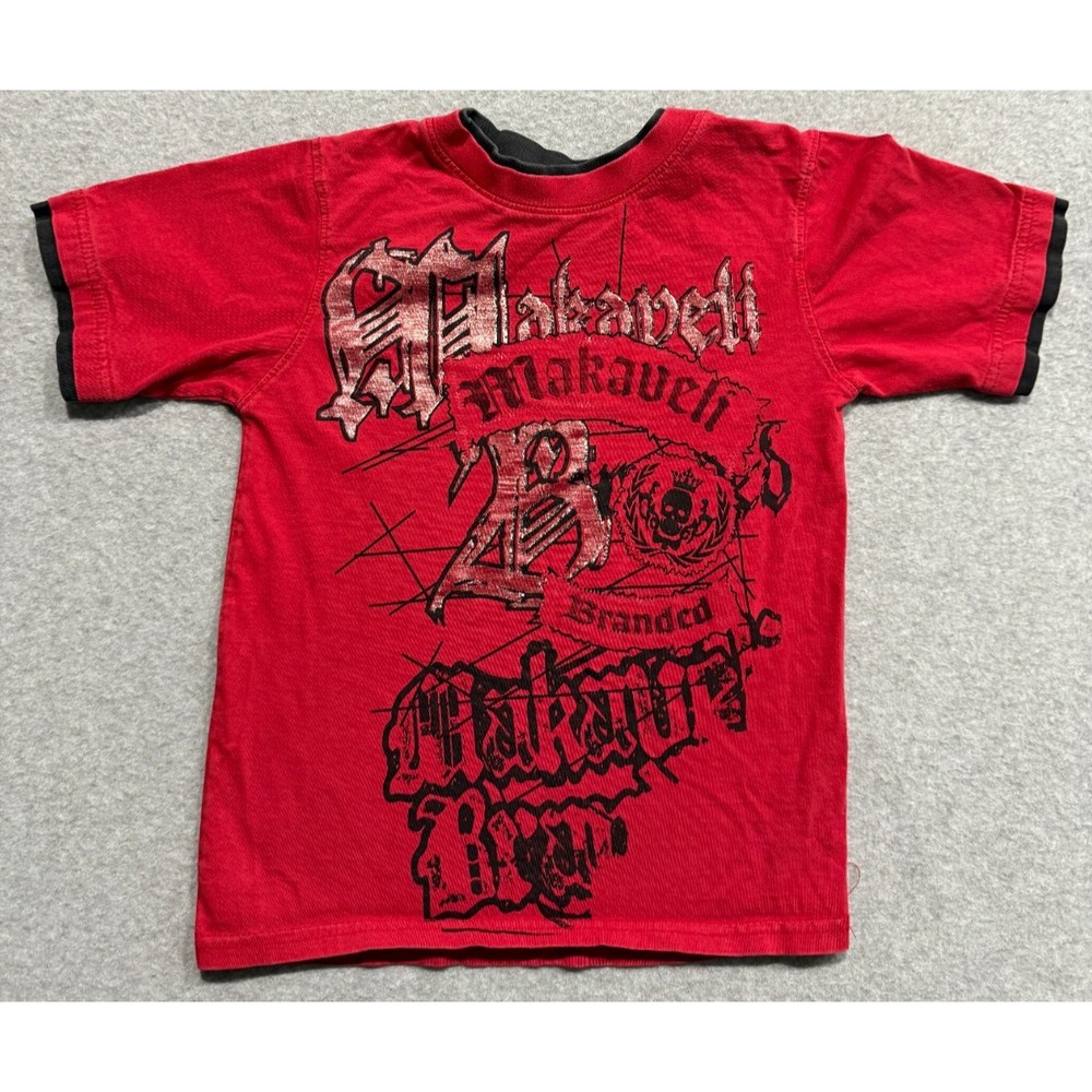 Vintage Makaveli Short Sleeve Shirt Kids Size 4 Rap Hip Hop Tupac Y2K 2000s Red